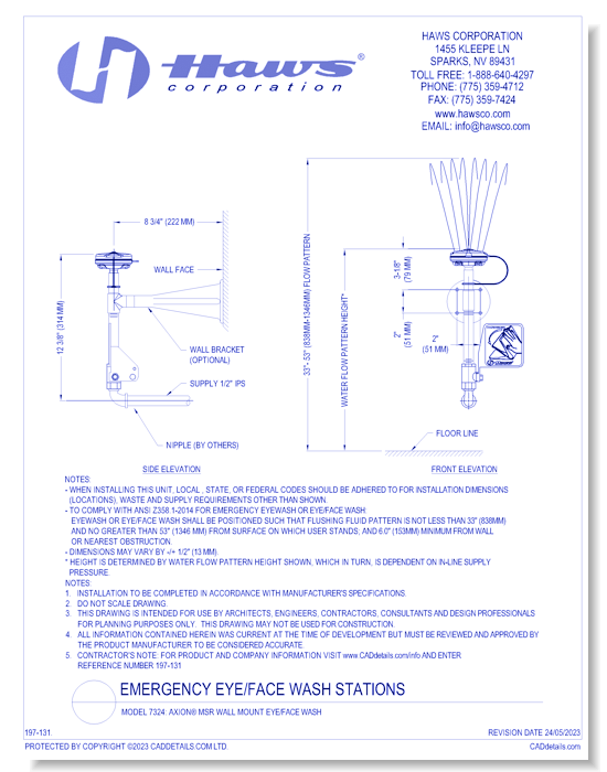 Model 7324: AXION® MSR Wall Mount Eye/Face Wash