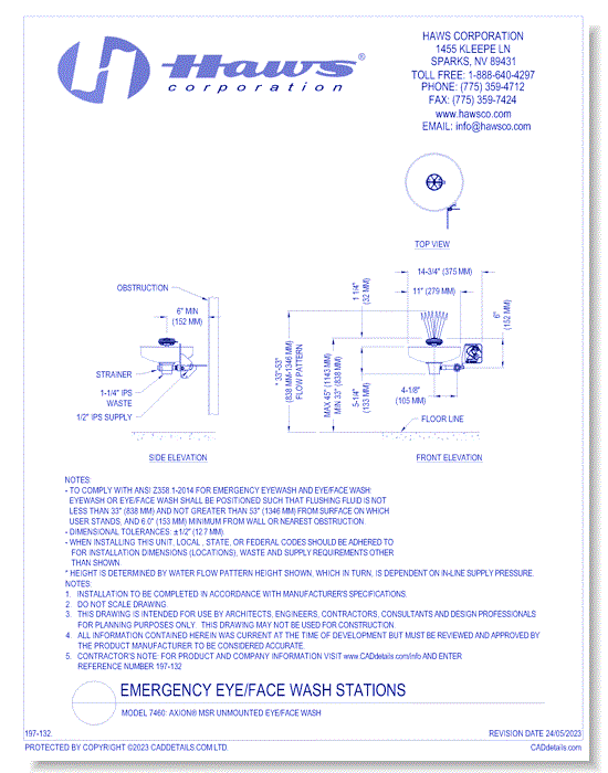 Model 7460: AXION® MSR Unmounted Eye/Face Wash