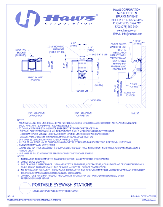 Model 7501: Portable Gravity Fed Eyewash