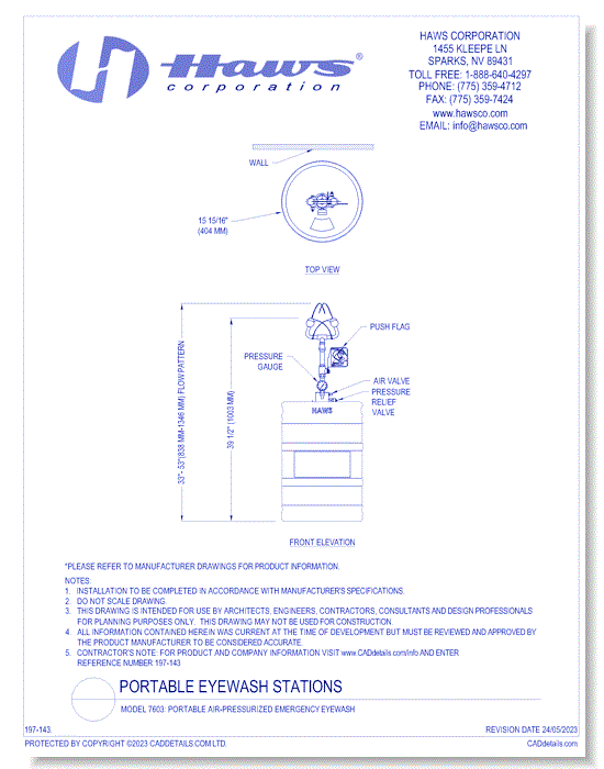 Model 7603: Portable Air-Pressurized Emergency Eyewash