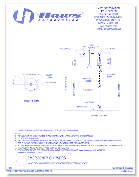 Model 8100: AXION® MSR Floor Mount Emergency Drench Shower
