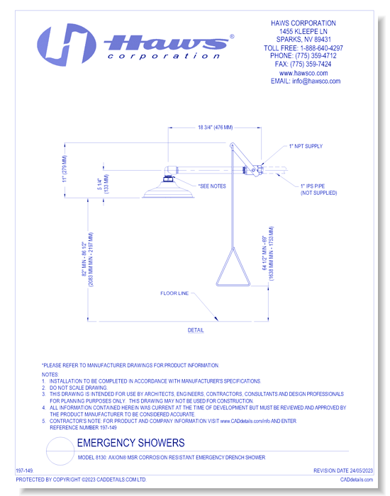 Model 8130: AXION® MSR Corrosion Resistant Emergency Drench Shower