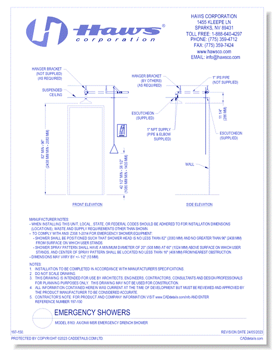 Model 8163: AXION® MSR Emergency Drench Shower