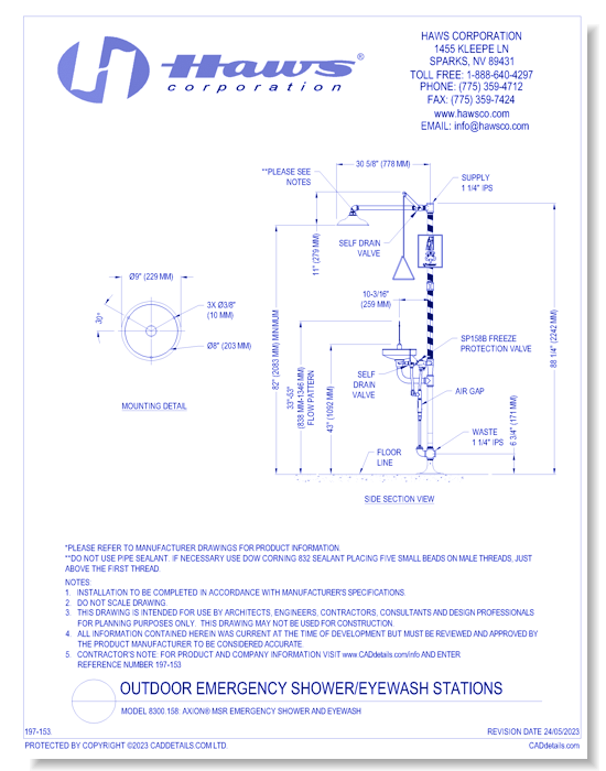 Model 8300.158: AXION® MSR Emergency Shower and Eyewash