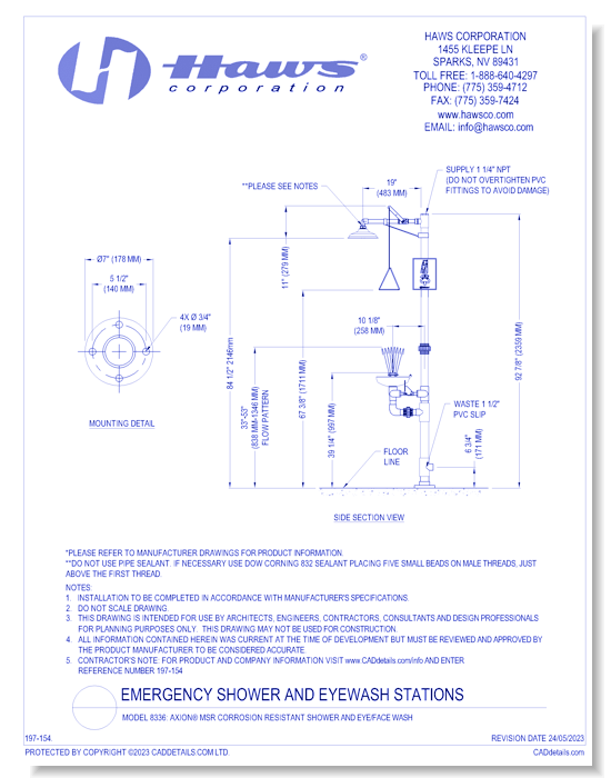 Model 8336: AXION® MSR Corrosion Resistant Shower and Eye/Face Wash