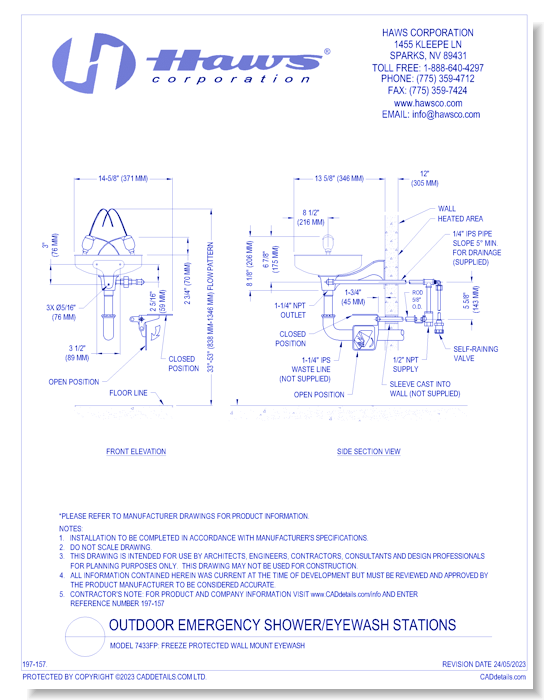 Model 7433FP: Freeze Protected Wall Mount Eyewash
