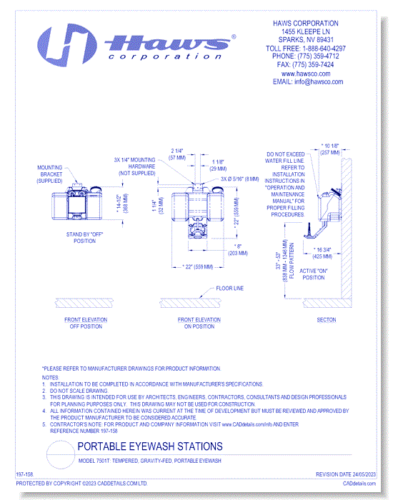 Model 7501T: Tempered, Gravity-Fed, Portable Eyewash