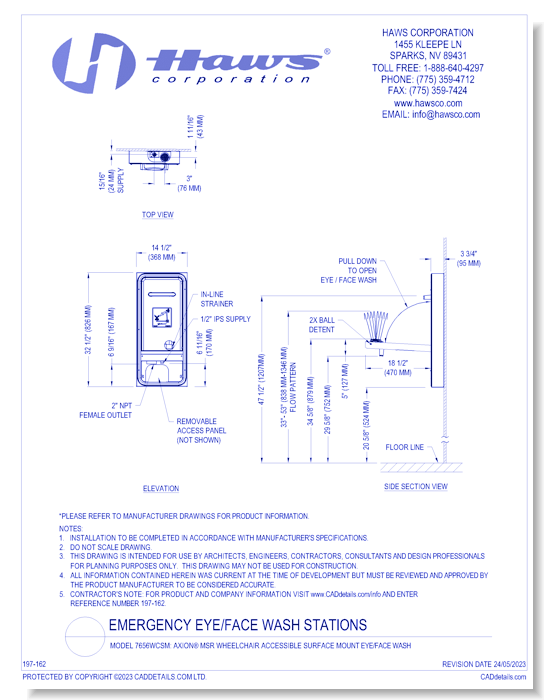 Model 7656WCSM: AXION® MSR Wheelchair Accessible Surface Mount Eye/Face Wash