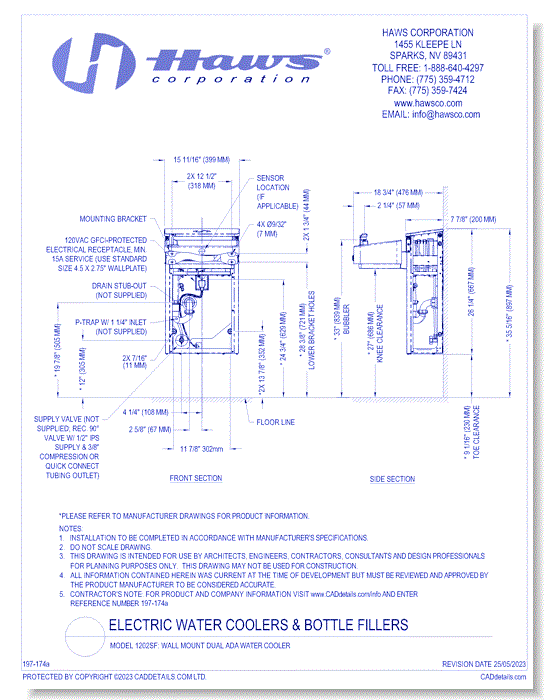 Model 1202SF: Wall Mount Dual ADA Water Cooler