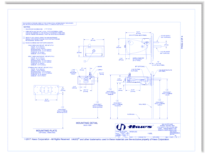 Model 1107L/1107LHO: Wall Mounted/Touchless Drinking Fountain