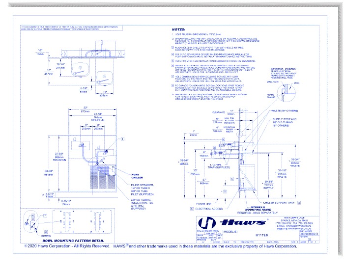 Model H1119.8:  Wall Mounted Dual ADA Refrigerated Drinking Fountain