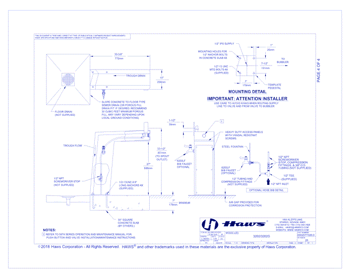 Model 3202: ADA Outdoor Steel Pedestal Drinking Fountain