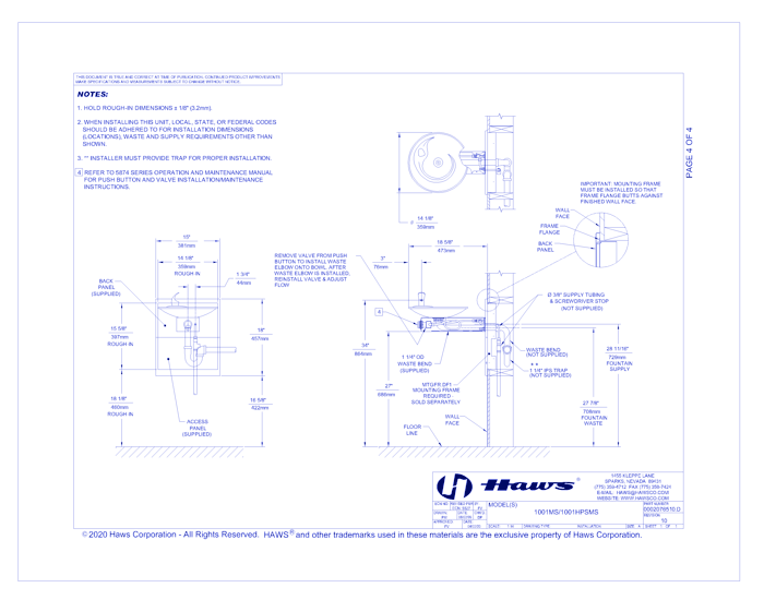 Model 1001MS/1001HPSMS/1001MSHO: Wall Mounted/Touchless Drinking Fountain