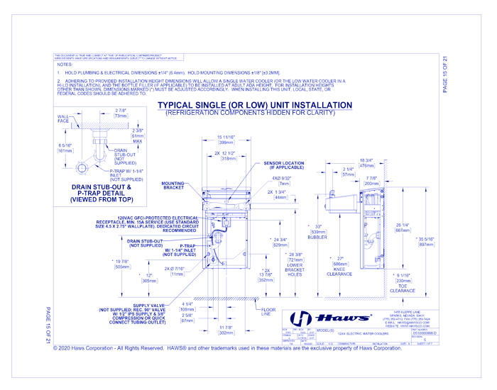 Model 1211S/1211SF: Wall Mount ADA Water Cooler with Bottle Filler