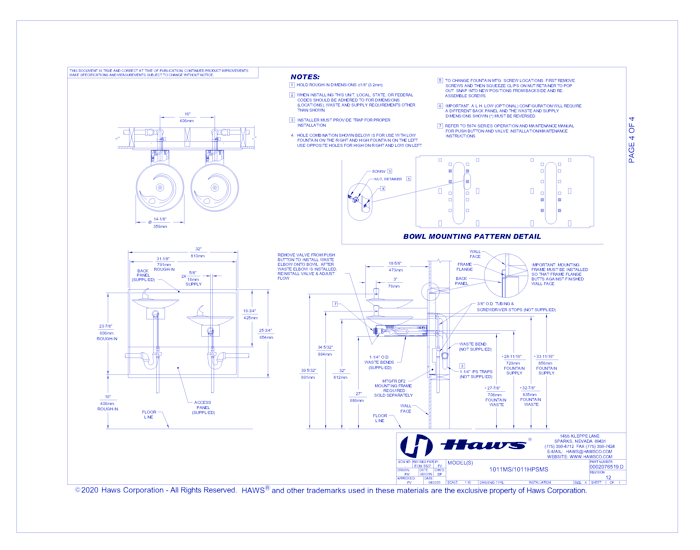 Model 1011MS/1011HPSMS/1011MSHO: Wall Mounted/Touchless Hi-Lo Drinking Fountain