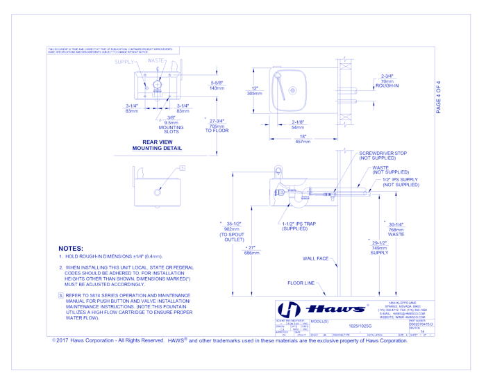 Model 1025/1025G: ADA Steel Outdoor Wall Mount Fountain