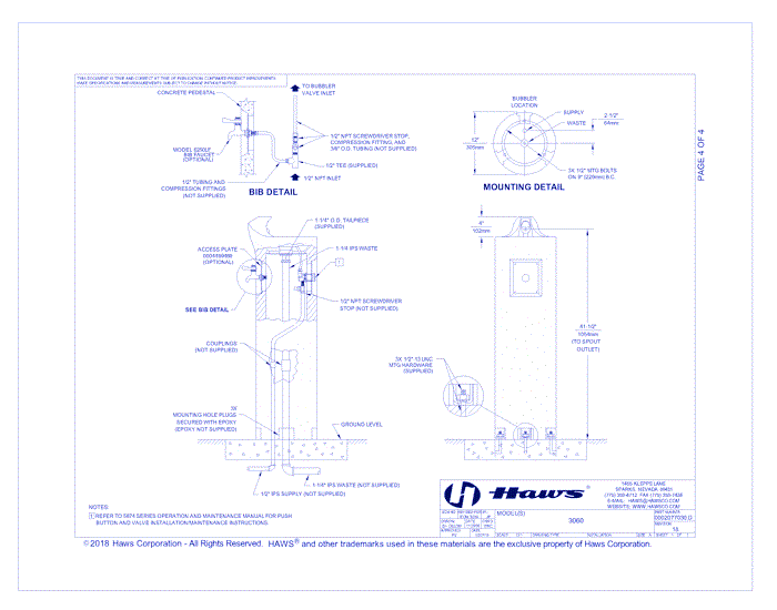 Model 3060: Outdoor Concrete Pedestal Drinking Fountain