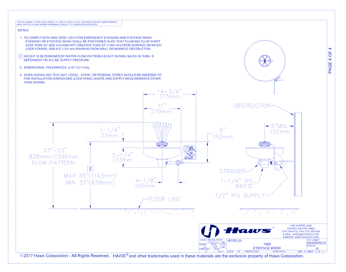 Model 7460: AXION® MSR Unmounted Eye/Face Wash