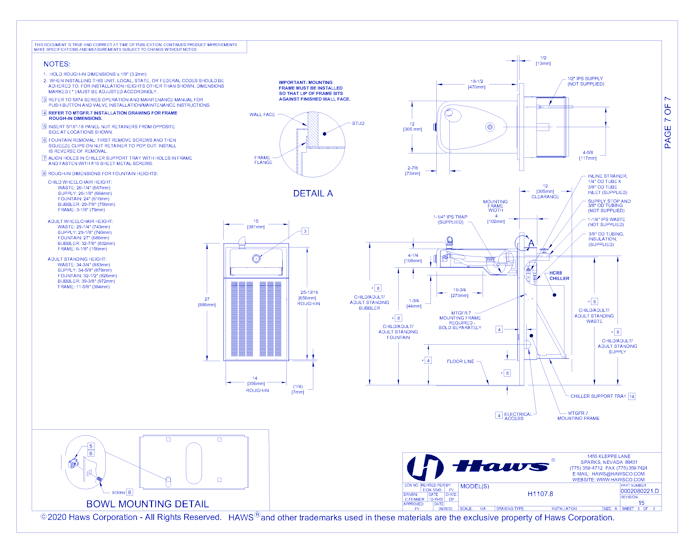 Model H1107.8/H1107.8HO: Barrier-Free Chilled Wall-Mounted/Touchless Fountain