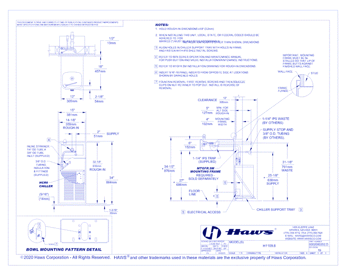 Model H1109.8: Wall-Mounted ADA Refrigerated Drinking Fountain