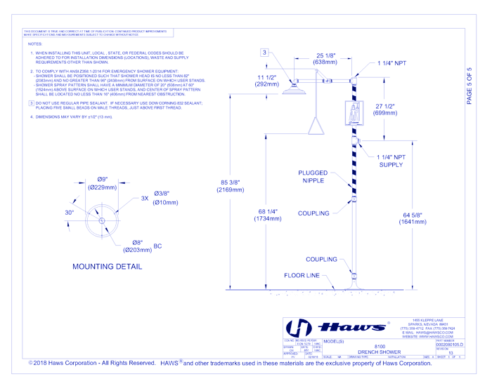 Model 8100: AXION® MSR Floor Mount Emergency Drench Shower