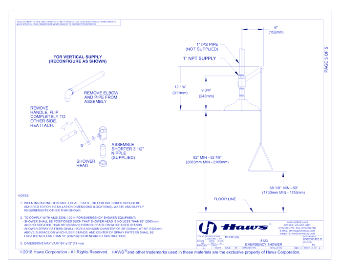 Model 8123: AXION® MSR Emergency Drench Shower