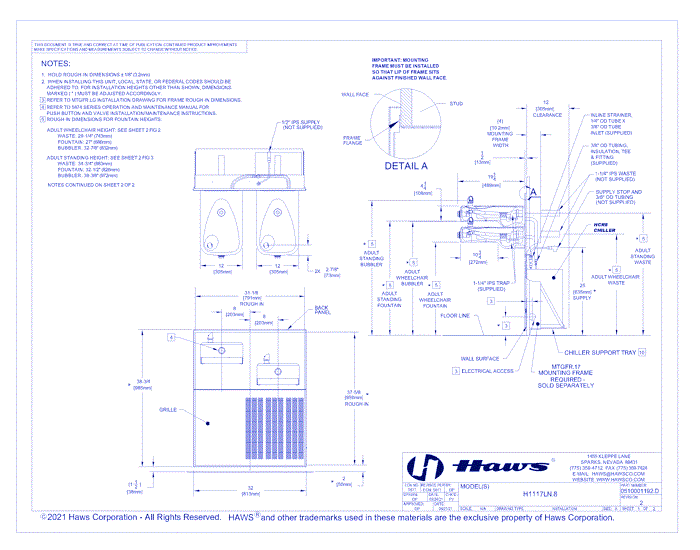 Model H1117LN.8/H1117LN.8HO: ADA Low Profile Dual Chilled Wall-Mounted/Touchless Fountain