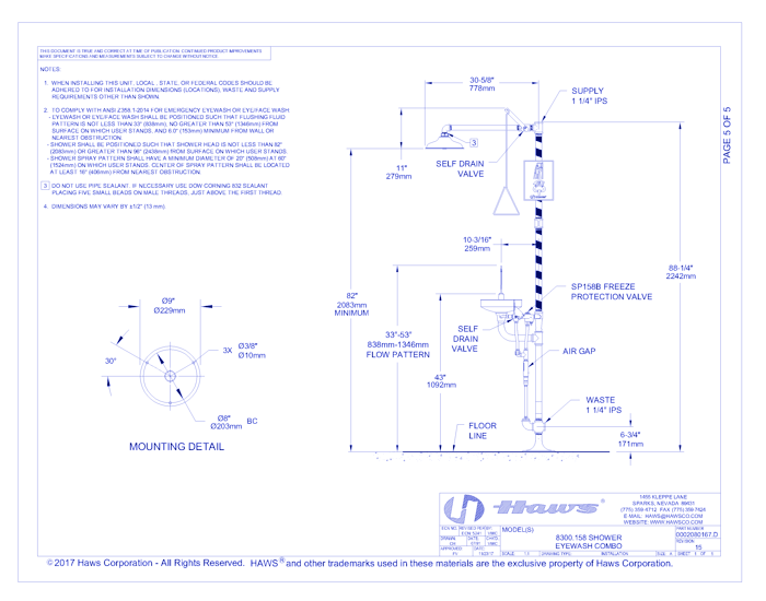 Model 8300.158: AXION® MSR Emergency Shower and Eyewash