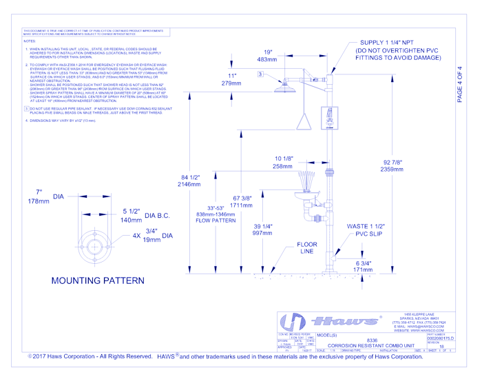 Model 8336: AXION® MSR Corrosion Resistant Shower and Eye/Face Wash