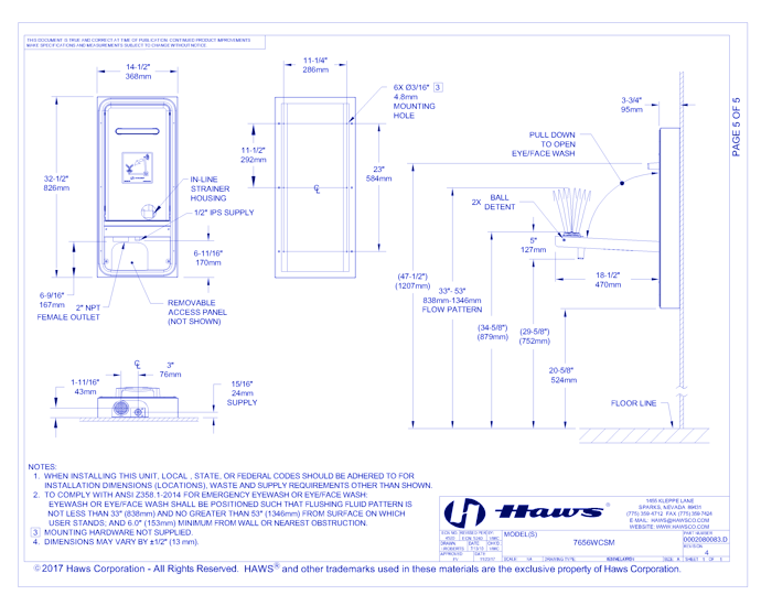 Model 7656WCSM: AXION® MSR Wheelchair Accessible Surface Mount Eye/Face Wash