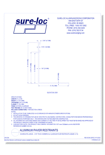 Aggregate L-Edge -  3/16” Thick Commercial Aluminum Paver Restraints (A3643M - 4" H)