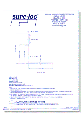 Block L-Edge - 1/8” Thick Commercial Aluminum Paver Restraints (A18258M - 2.5” H)