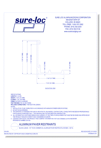 Block L-Edge - 1/8” Thick Commercial Aluminum Paver Restraints (A18158M - 1 5/8” H)