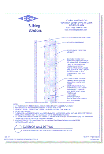 Steel Stud Framed Wall and 3 Coat Stucco over THERMAX™ Wall System (C0004)