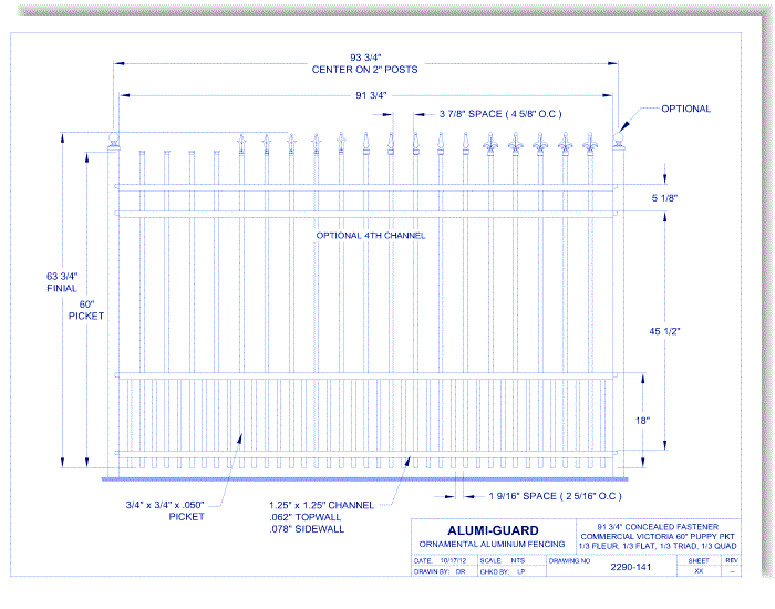 Concealed Fastener Commercial Victoria 60" Puppy Picket (CFV604S0-2-3)