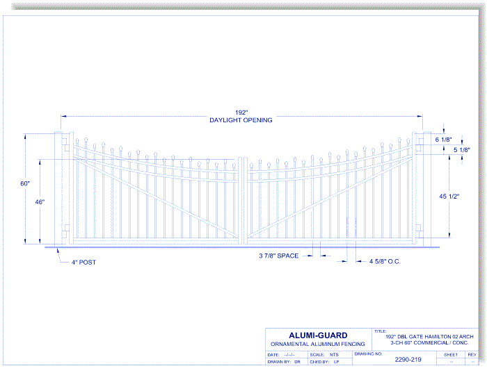 Double Gate Concealed Fastener Hamilton 02 Arch 3-CH 60" (GT02D192CH603)