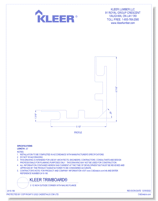 5 1/2 Inch Outside Corner with Nailing Flange