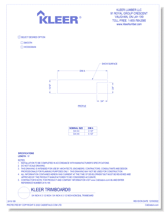 5/4 Inch x 3 1/2 Inch / 5/4 Inch x 5 1/2 Inch Konceal Trimboard