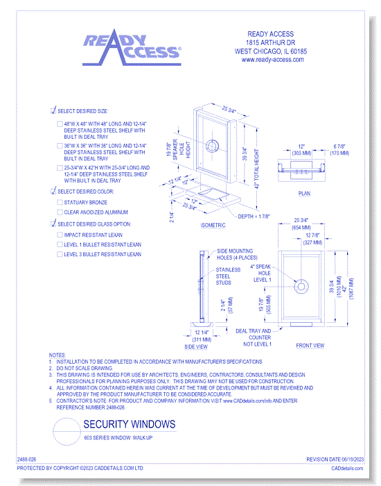 603 Series Window: Walk Up Transaction/Ticket Window