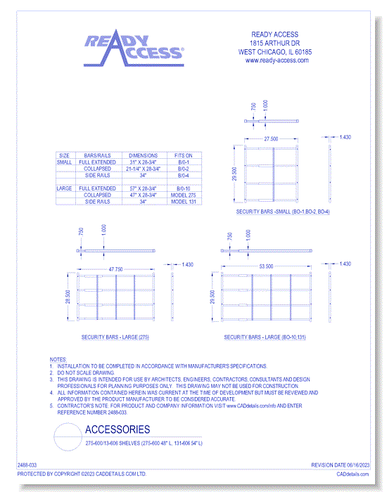 Accessories: Security Bar Sets (Large and Small)		