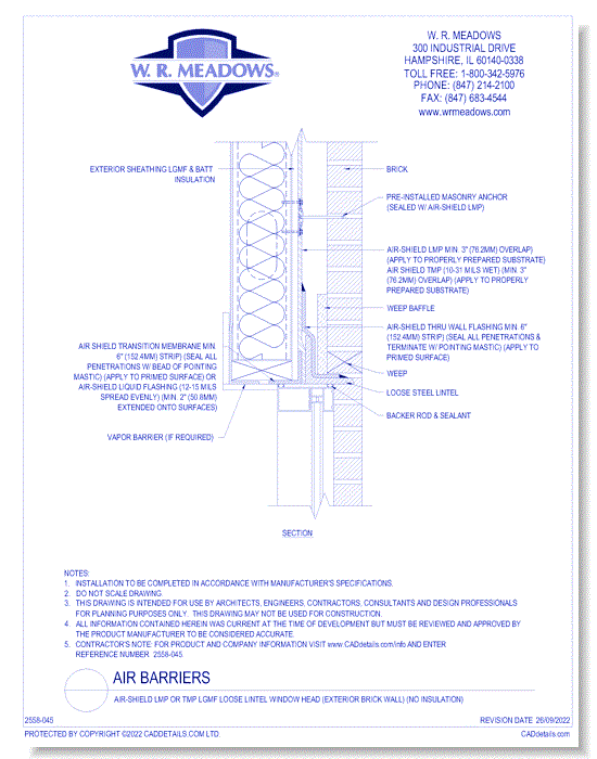 Air-Shield LMP Or TMP LGMF Loose Lintel Window Head (Exterior Brick Wall) (No Insulation)