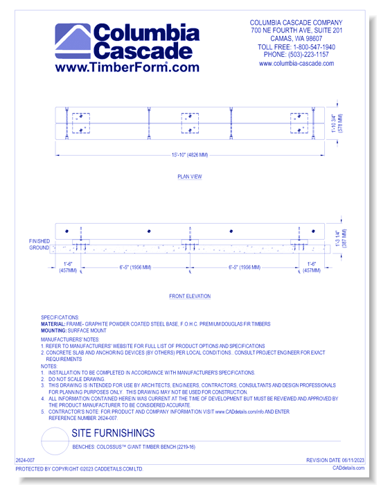 Colossus™ Giant Timber Bench (2219-16)