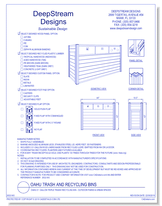 Oahu 21: Gallon Triple Trash/ Recycling Bin - Outdoor Parks & Urban Spaces