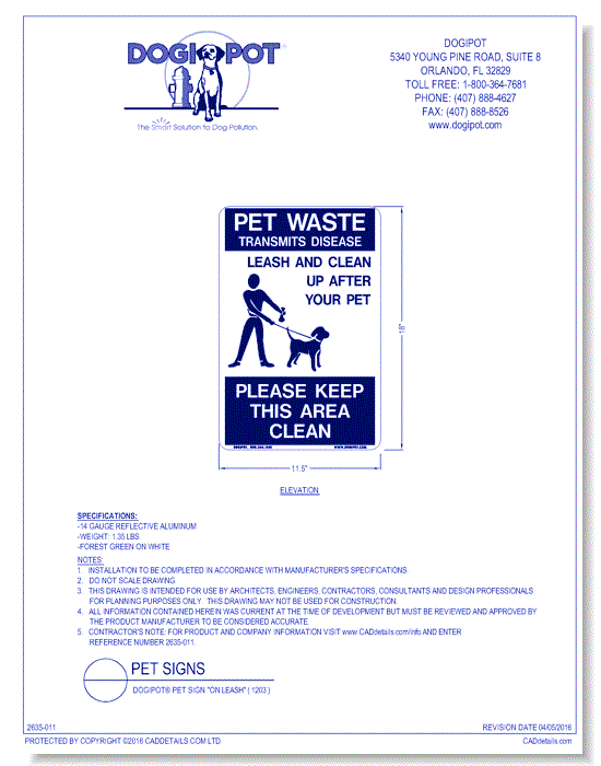 DOGIPOT® Pet Sign "On Leash" ( 1203 ) 	