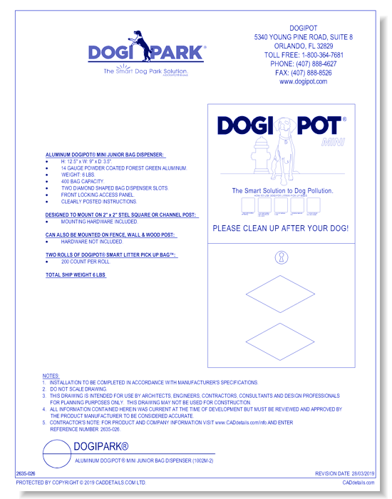 Aluminum DOGIPOT® Mini Junior Bag Dispenser ( 1002M-2 )