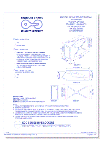 Bike-Shell™ Model 301WL-ECO (1 Door / 2-3 Bike Capacity Rectangular Unit)