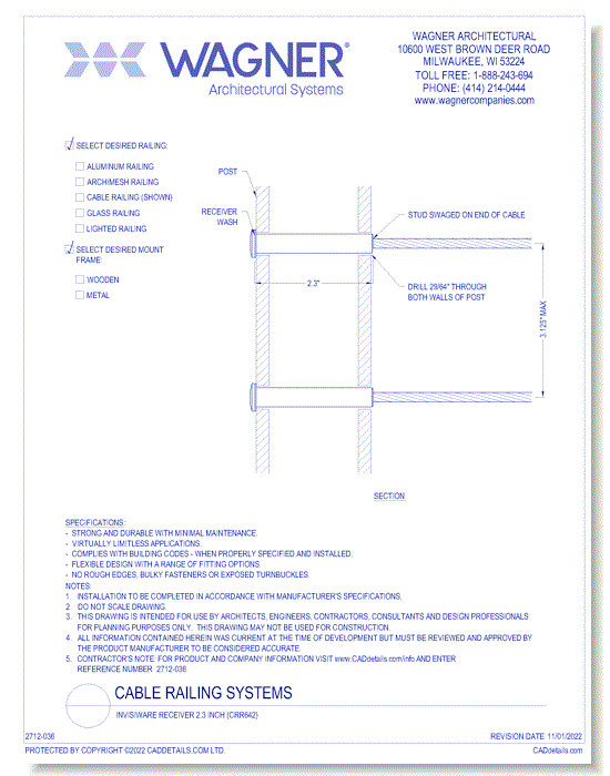 Cable Rail: Invisiware Receiver 2.3 Inch (CRR642)