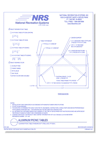 Aluminum Picnic Table Standard Duty Steel Legs ( PT-SG06 )