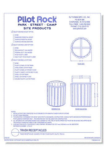 Trash Receptacles: Holder with Recycled Plastic Slats ( TRH-32 )