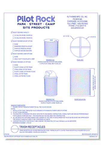 Trash Receptacles: Round Perforated Steel Thermo-plastic Coated Trash Receptacle Holder for 52 & 55 Gallon Containers ( CN-R/R )